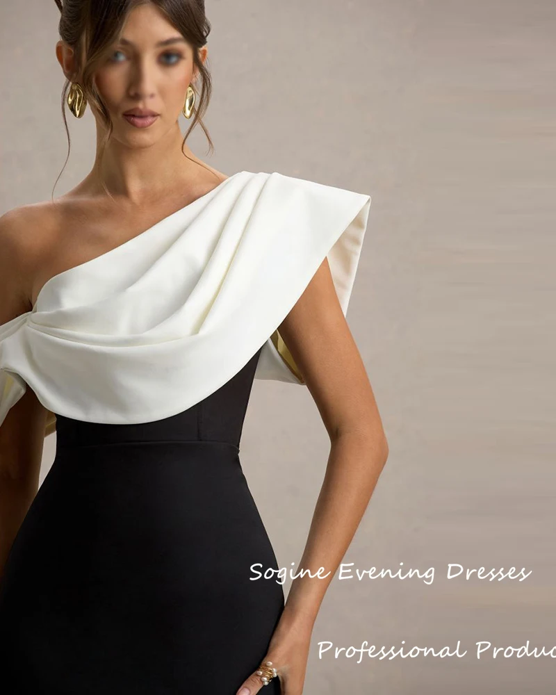 فساتين ماكسي بكتف ثنيات باللونين الأبيض والأسود للنساء من الكريب فستان سهرة رسمي طويل من فساتين سهرة عالية الخصر فيستدوس دي فييستا