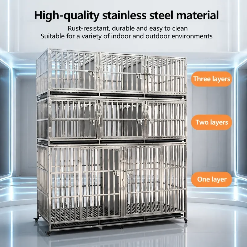 Stainless Steel Dog Cage Partition Single Double Three Layer Universal Cat Dog Pet Kennel For Large Medium Small