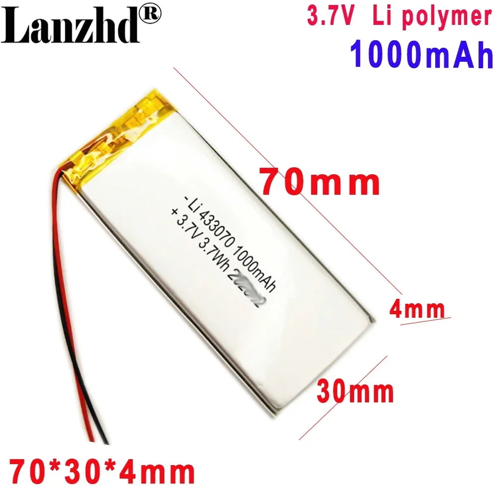 

1000mah 3.7V Polymer battery with protection For Smart LED wardrobe light Smart watch Bluetooth product 433070 4025100 4025130