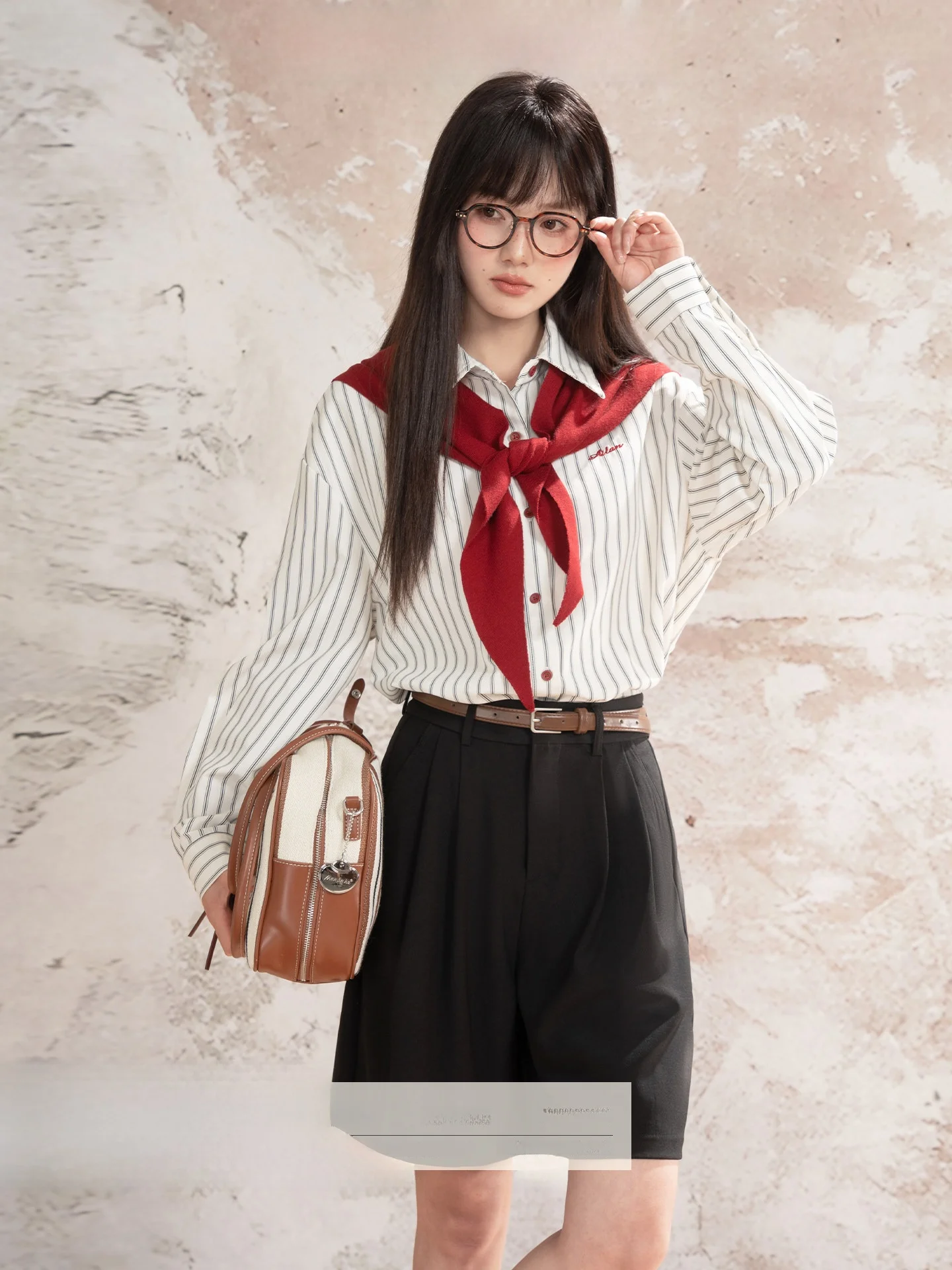 

Комплект из двух предметов Loveheynew: винтажная полосатая рубашка с вышитым воротником и длинными рукавами, осенний узелковый топ и маленькая накидка, хлопковая смесь