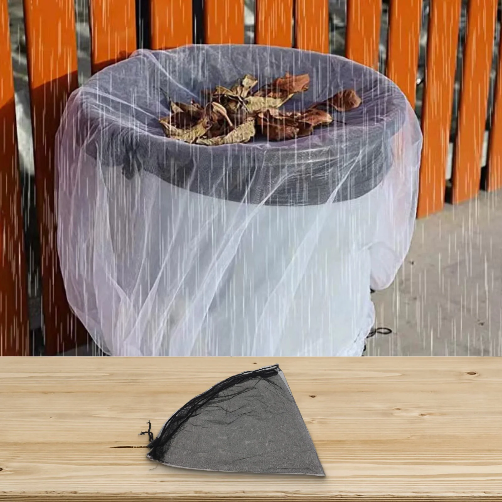 Rain Bucket Net Bucket Cover Water Bucket Cover Mesh Cover 1pc 60/80/85/90/95/100cm Anti-leaf Black Color Drawstring PE