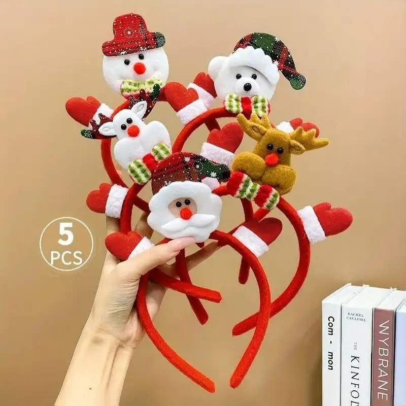 5 Stück Weihnachts-Haarbänder mit Rentier-, Schneemann- und Weihnachtsmann-Motiven, Neujahrs-Haaraccessoires, Geschenk für Mädchen – Detail 3