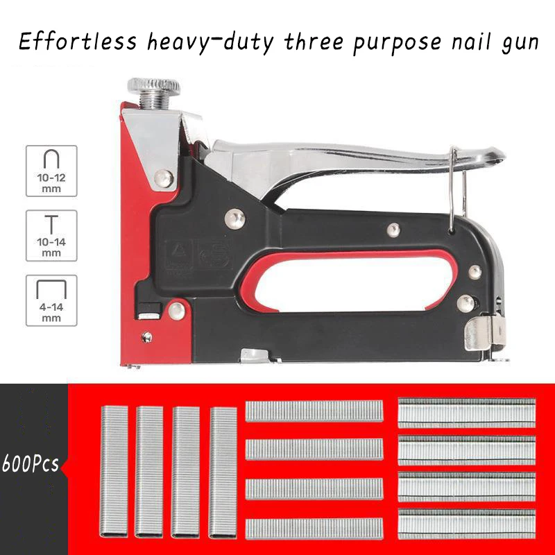 Heavy Duty Manual Nailing Gun Construction Stapler 600Pcs Staple for Wood Furniture Household Steel Metal Carpentry Hand Tool