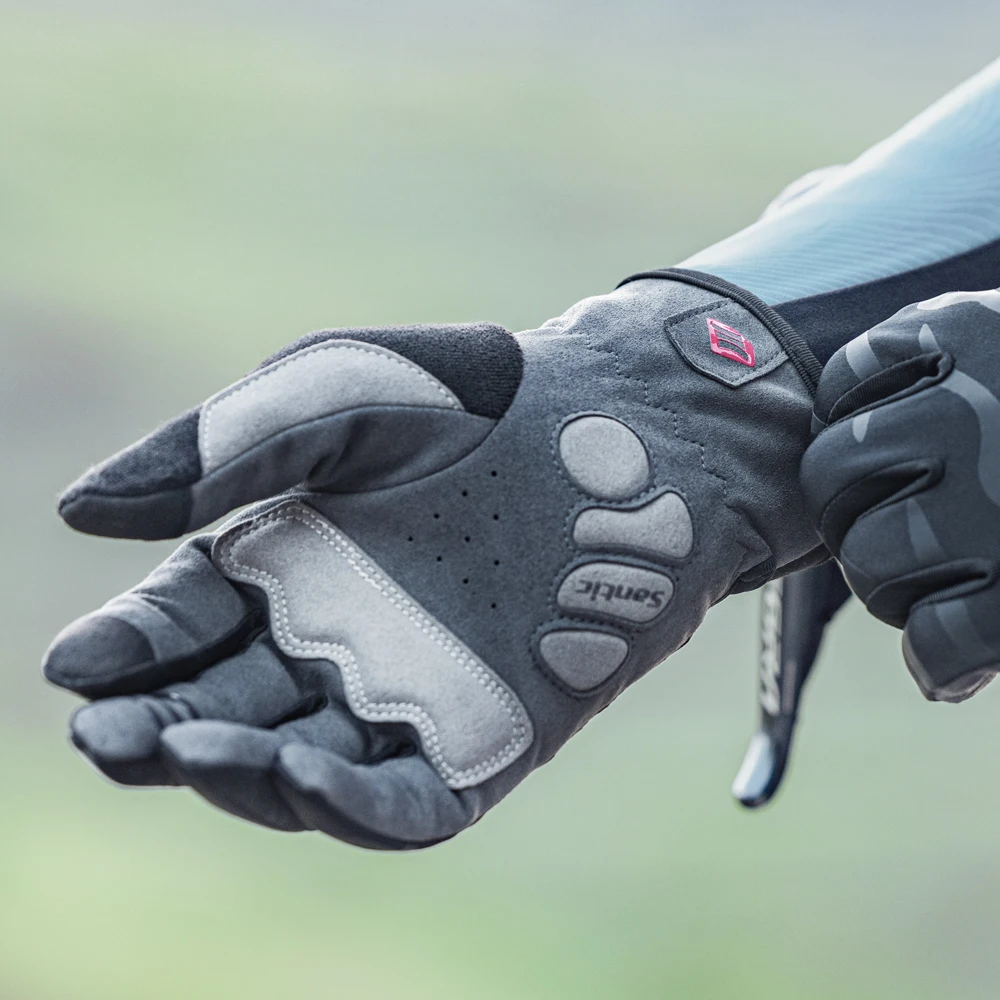 Santic Spring Autumn Long Finger Cycling Gloves Men's Outdoor Shockproof Non-slip TouchScreen Pro MTB Bike Road Riding Gloves
