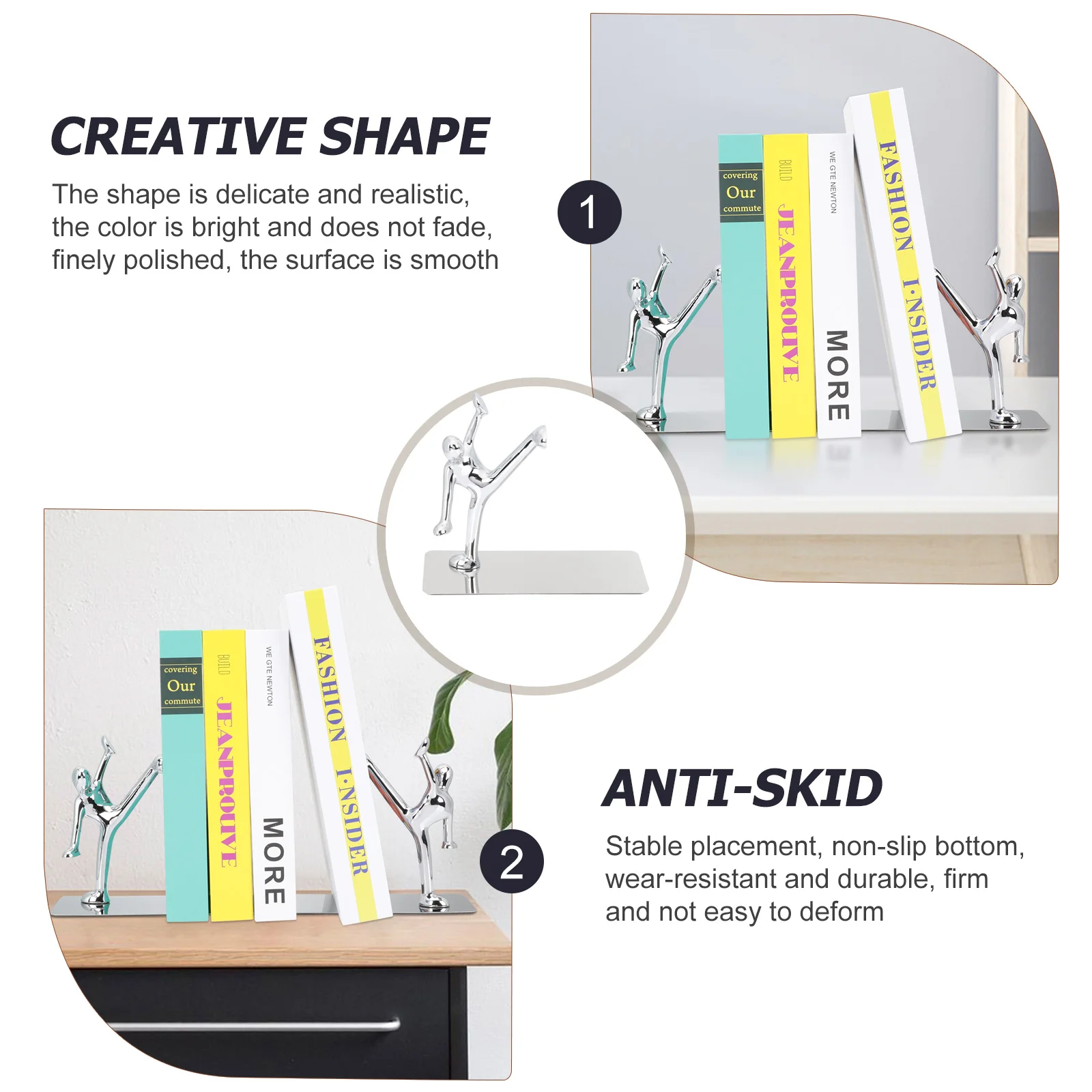 Book Case Kung Fu Bookends Office Supply Desktop Magazine Metal Silver Creative Decorative Bookstand Man