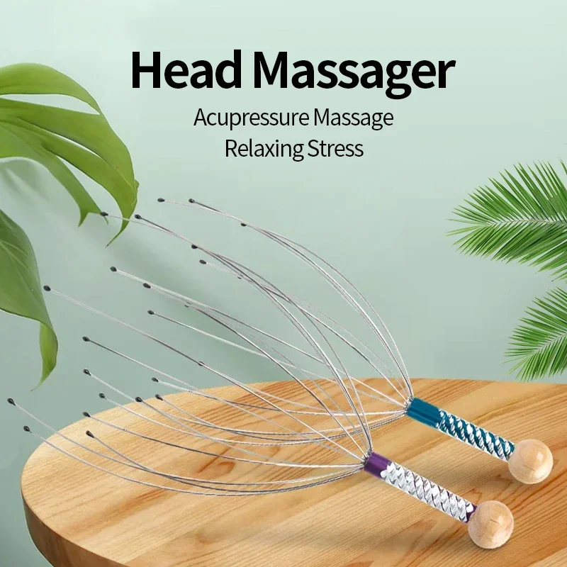 Head Scalp Massager Octopus Scratcher with 12 Claws Metal Instrument Head Hair Scratching Relaxation Tools Relax Massage Stick