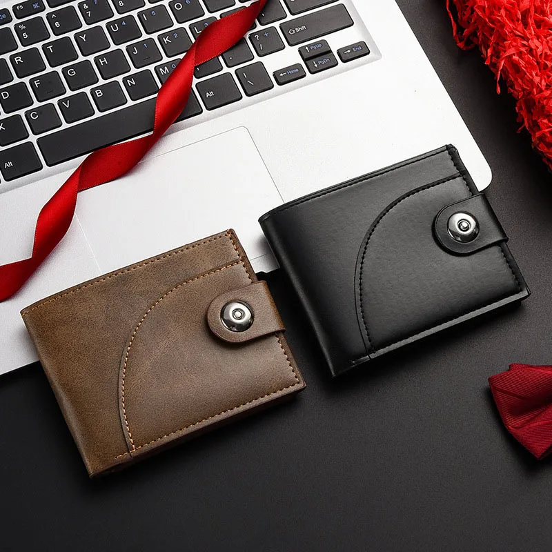 PU Leather Men's Wallets Short Section Purse Large Capacity Credit Card Vintage Wallets for Men with Coin Pocket Zipper