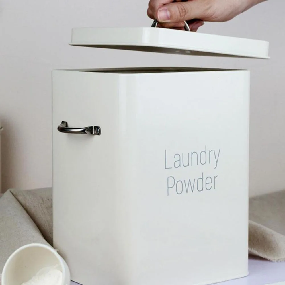 Multifunction Household Washing Powder Storage Box Rice Snack Large Capacity Iron Covered Barrel Nordic Wind
