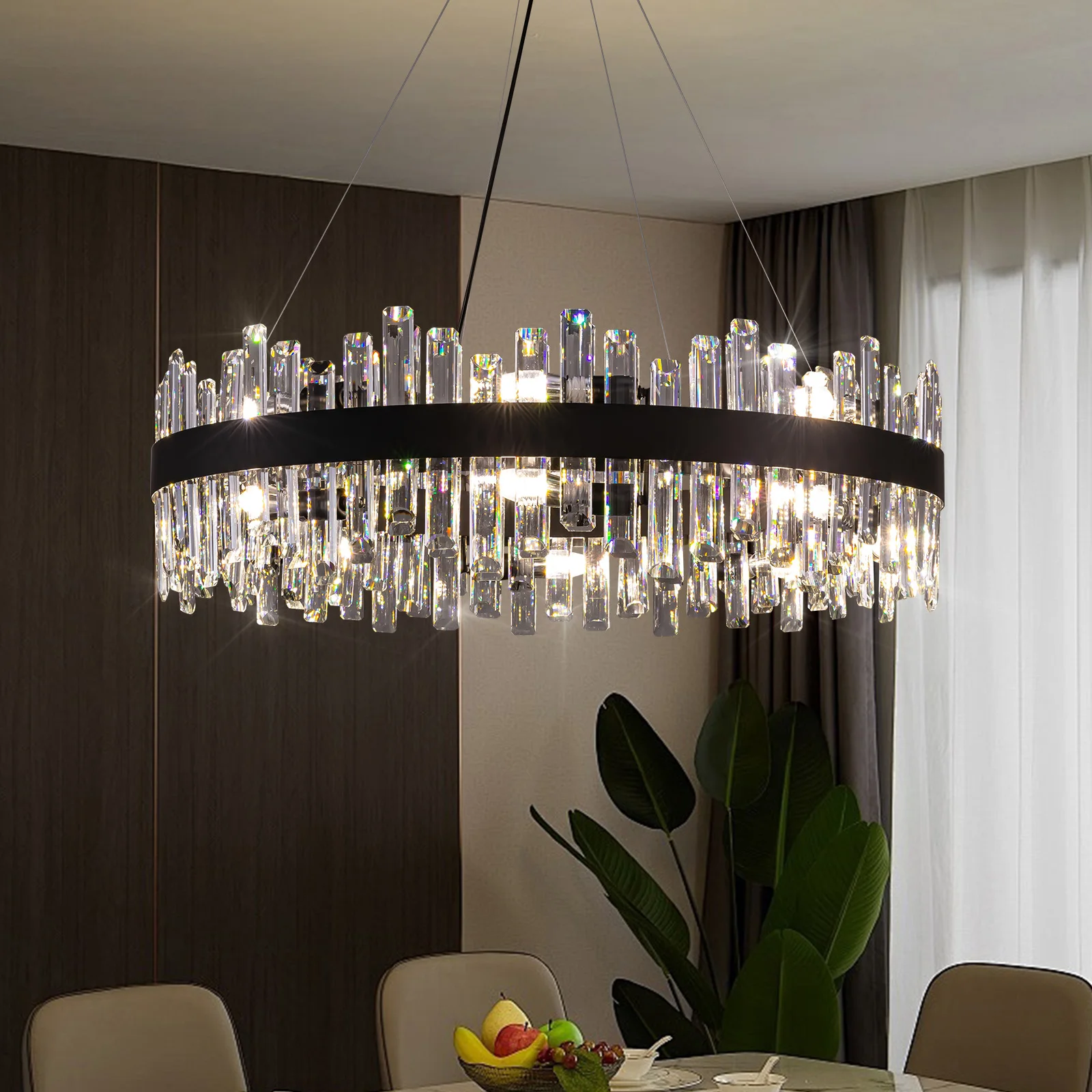 

Nordic Circle Crystal Chandelier Minimalist Art Ring Lamp Decorative Lighting for Living Room Dining Room Bedroom Study