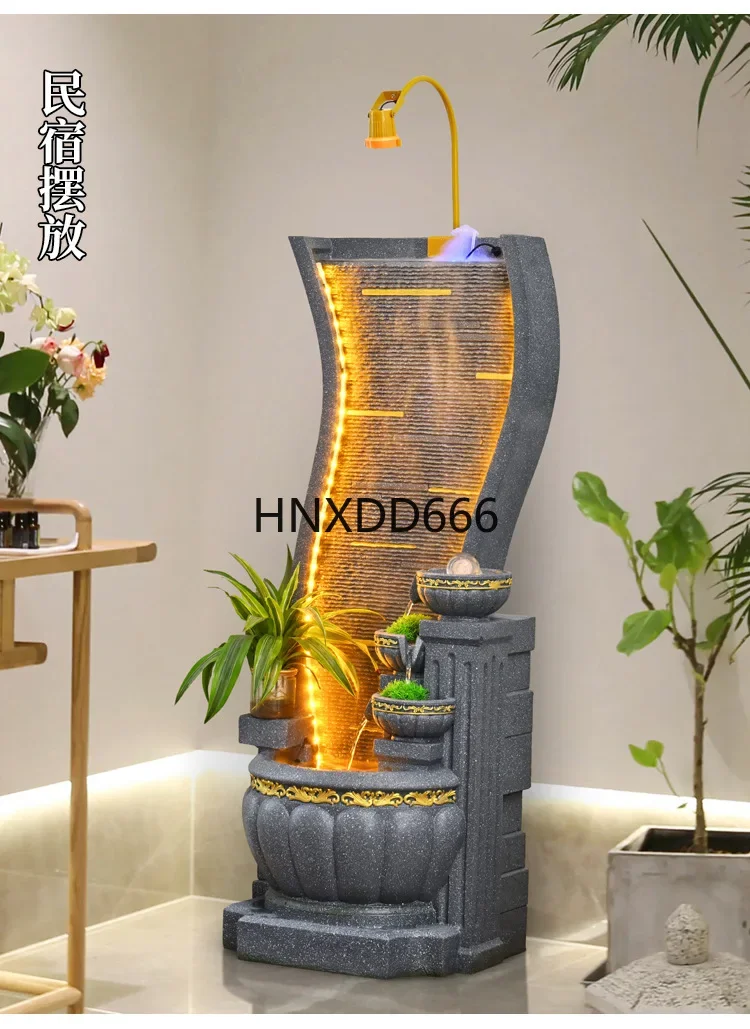 European-style flowing water fountain circulating water ornament fish tank living room large floor rockery water landscape