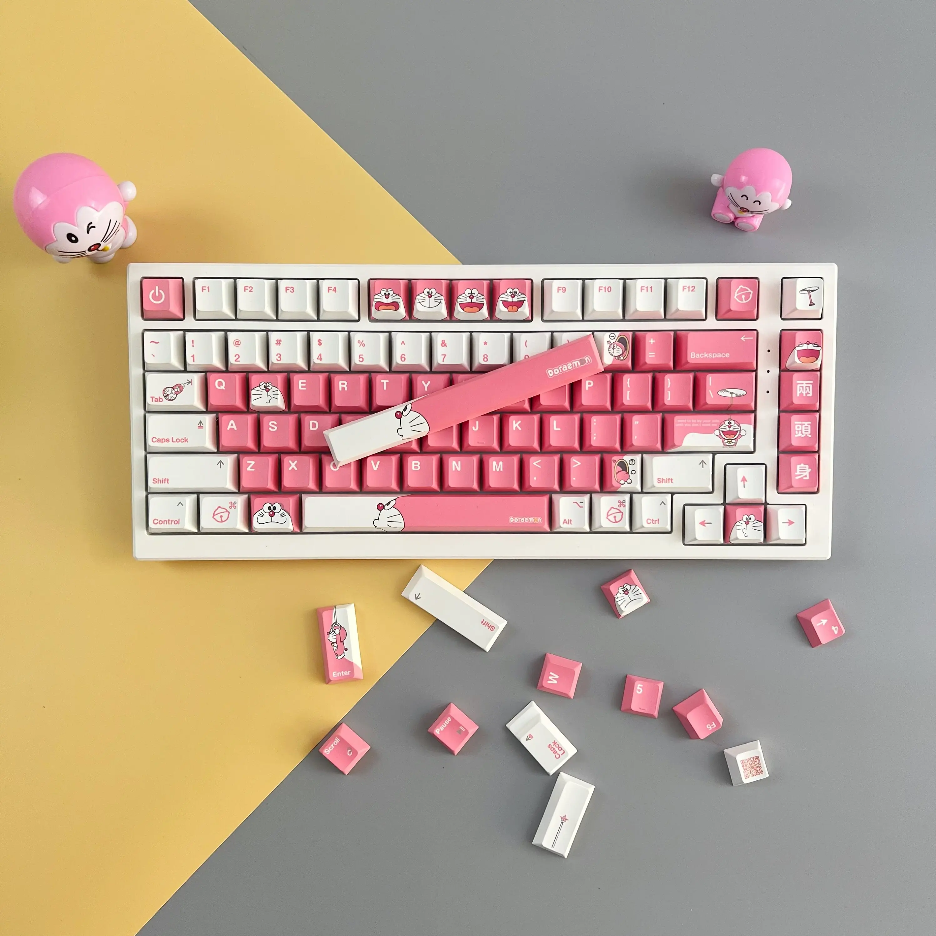 Cartoon Anime Doraemon Pink Keycap144 Keys Cherry Profile PBT Keyboard Cap MX Switch Girls Gaming Mechanical Keyboard Keycaps