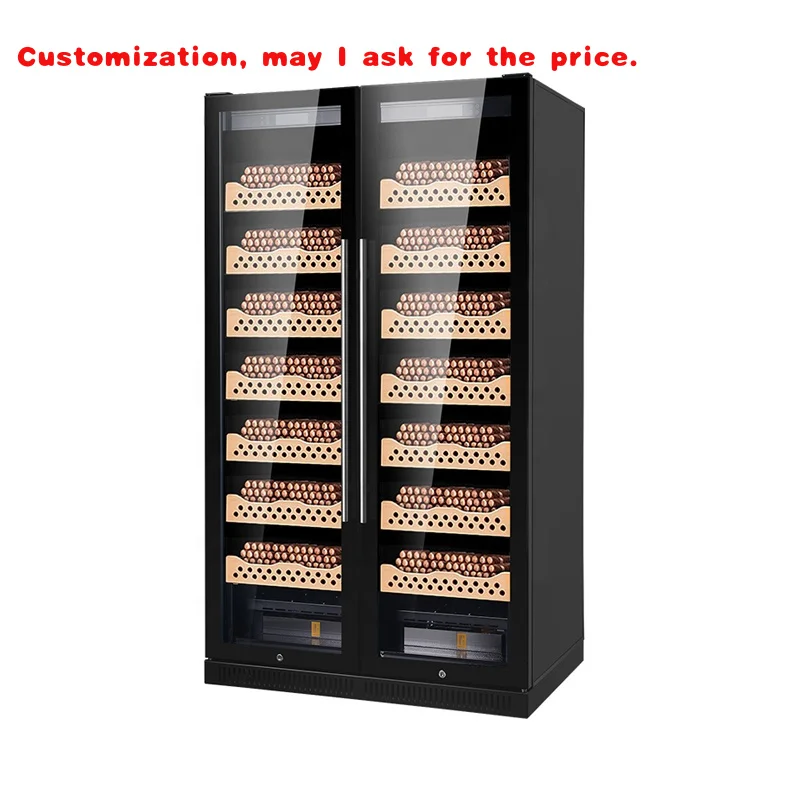 custom.High Quality Double Glass Door Display Cedar Wood Humidor Cigar Cabinet