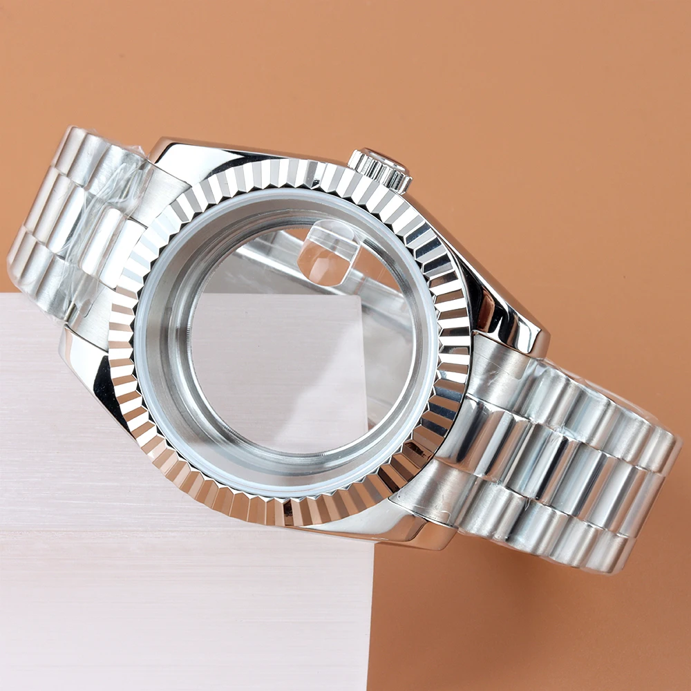 

36mm 39mm NH35 Case Silver Sapphire Watch Case Presidential/Jubilee Strap 316L Stainless Steel For Datejust NH35 NH36 Movement