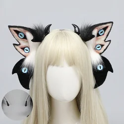 New Arrival Halloween Devil Ears Headdress Comic-con Costume Simulation Animal Eyes Plush Ears Hairband Black Hair Accessories