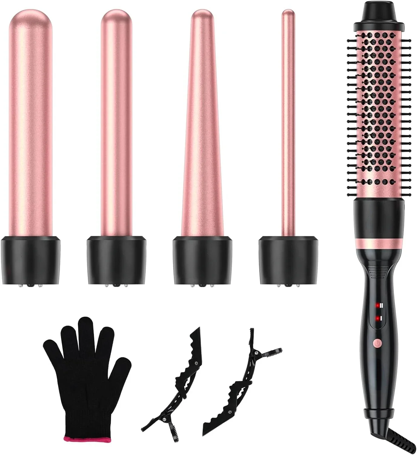 

5 in 1 Professional Ceramic Hair Curling Wand Set with Interchangeable Barrels and Curling Thermal Brush - Achieve Perfect Curls