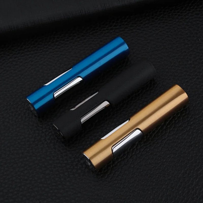 Creative Metal Direct Injection Gas Lighter Portable Cylindrical Windproof Butane Lighter Blue Flame Smoking Accessories