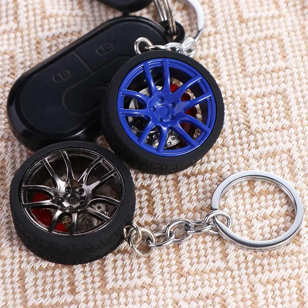 Simulation Tire Car Wheel Keychain Simulation 3D Tire with Brake Disc Rubber Tire Keyring Alloy Wheel Rim Auto Wheel