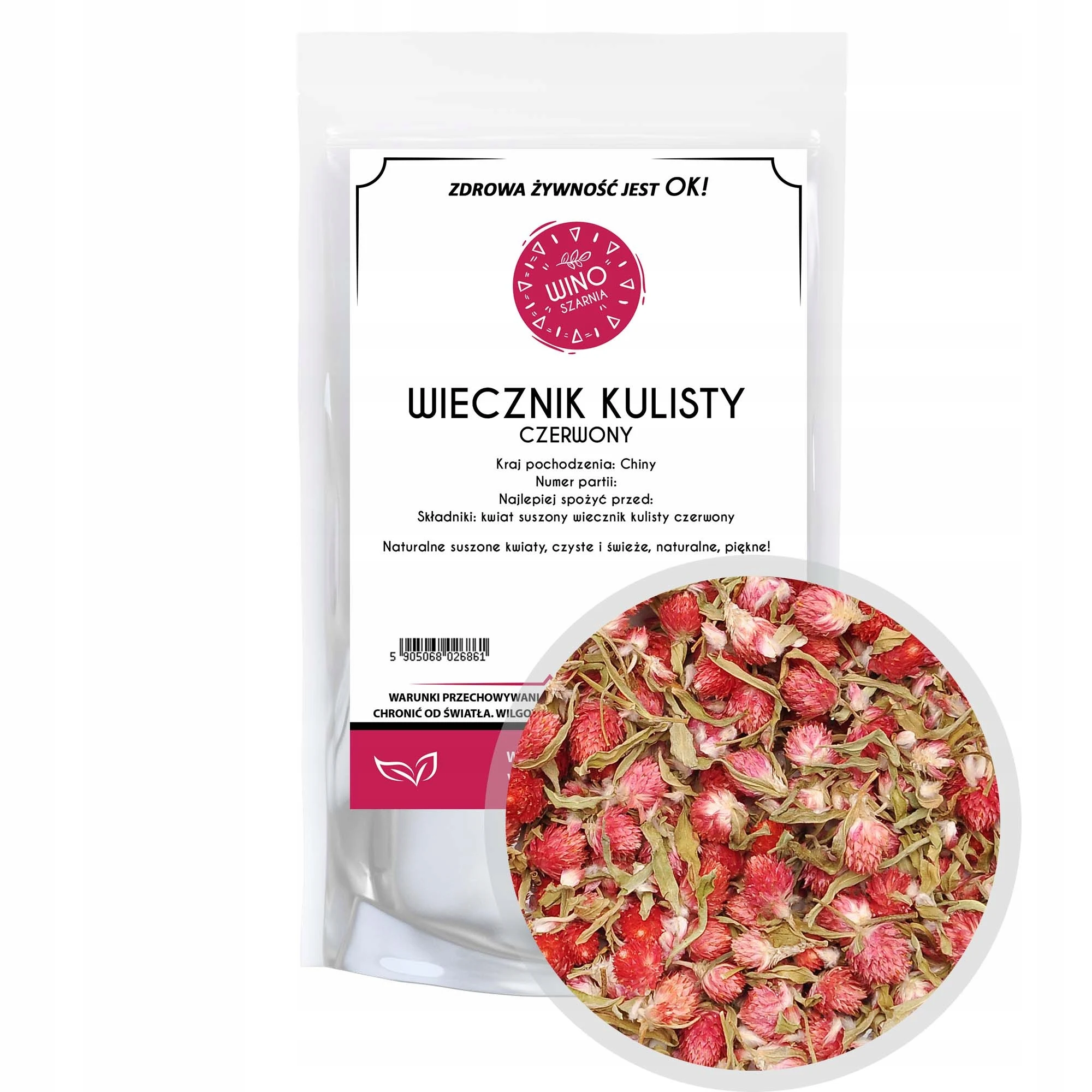 Wiecznik Kulisty Czerwony Kwiat Gomfrena Suszony 10g Kwiaty Jadalne Naturalne