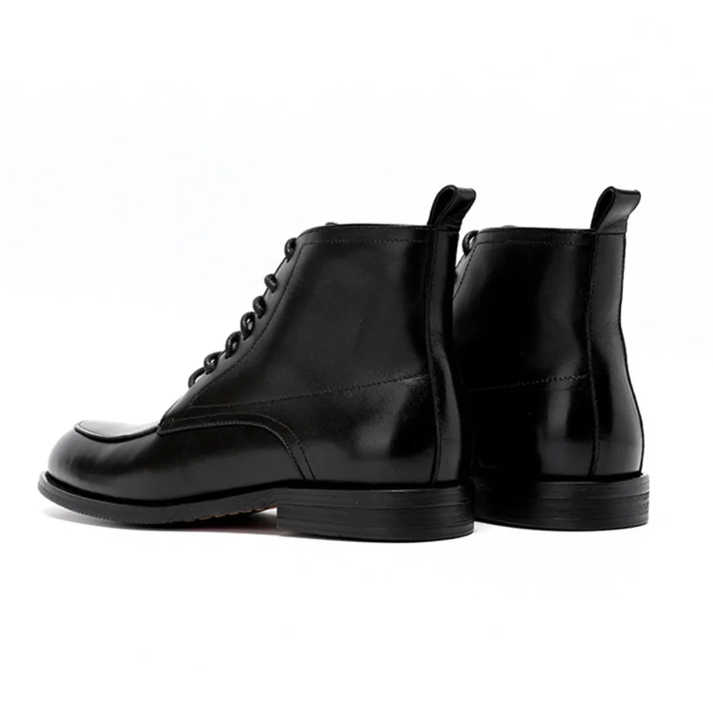 New Mens Top Layer Cowhide Short Boots Genuine Leather Business Casual High Top Pointy Toe Lace Up British Style Boots