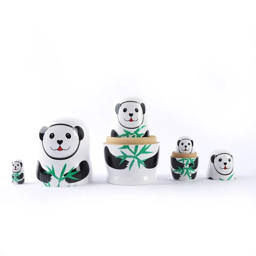 

Tiger 5Pcs/Set Animal Matryoshka Doll Wood Craft Wooden Stacking Dolls Smooth Line Dog Girls Russian Doll Brithday Gifts
