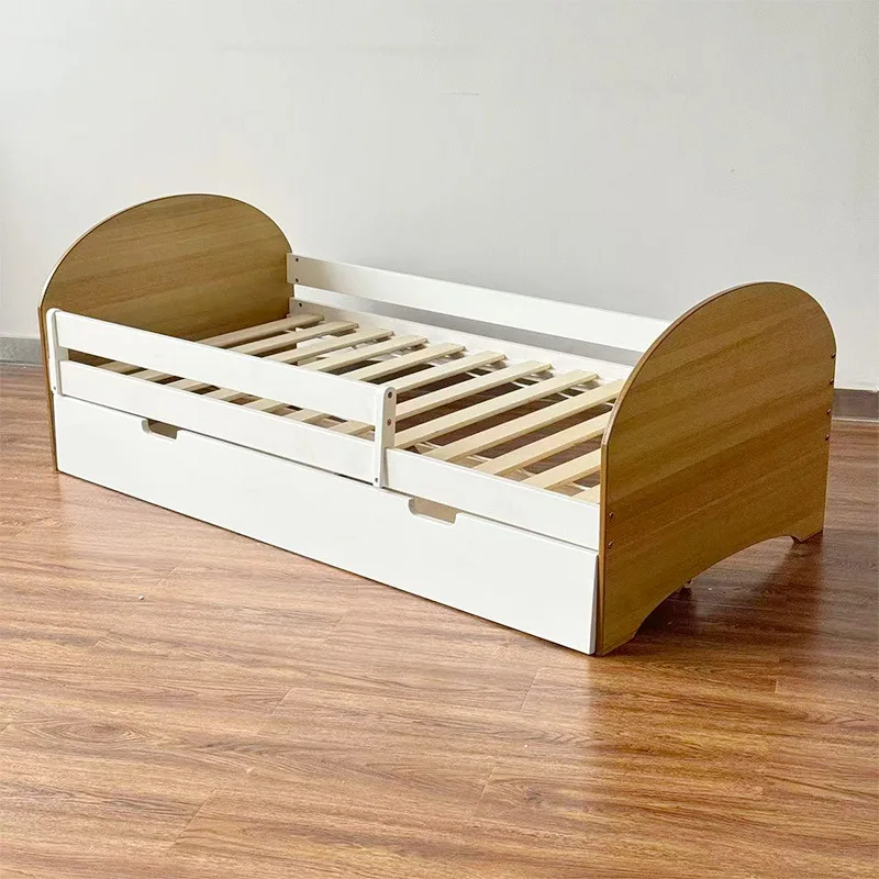 Solid wood children's with guardrail boys single bed 1.5 splicing bed household youth pull-out