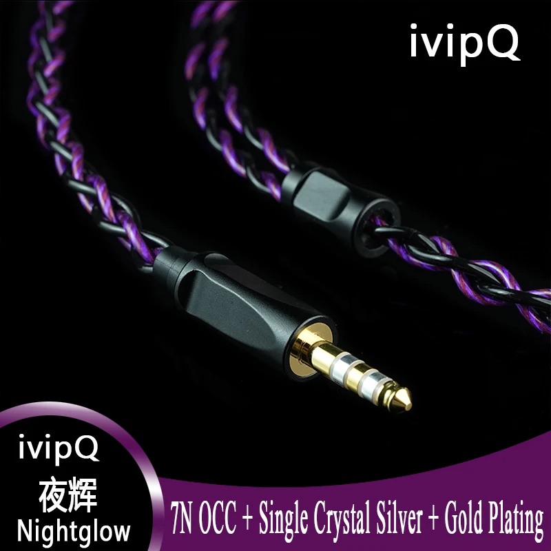 ivipQ-Nightglow 7N OCC+단결정 실버+금도금 이어폰 업그레이드 케이블, 4.4mm MMCX/0.78mm 2핀 오디오 케이블 장착