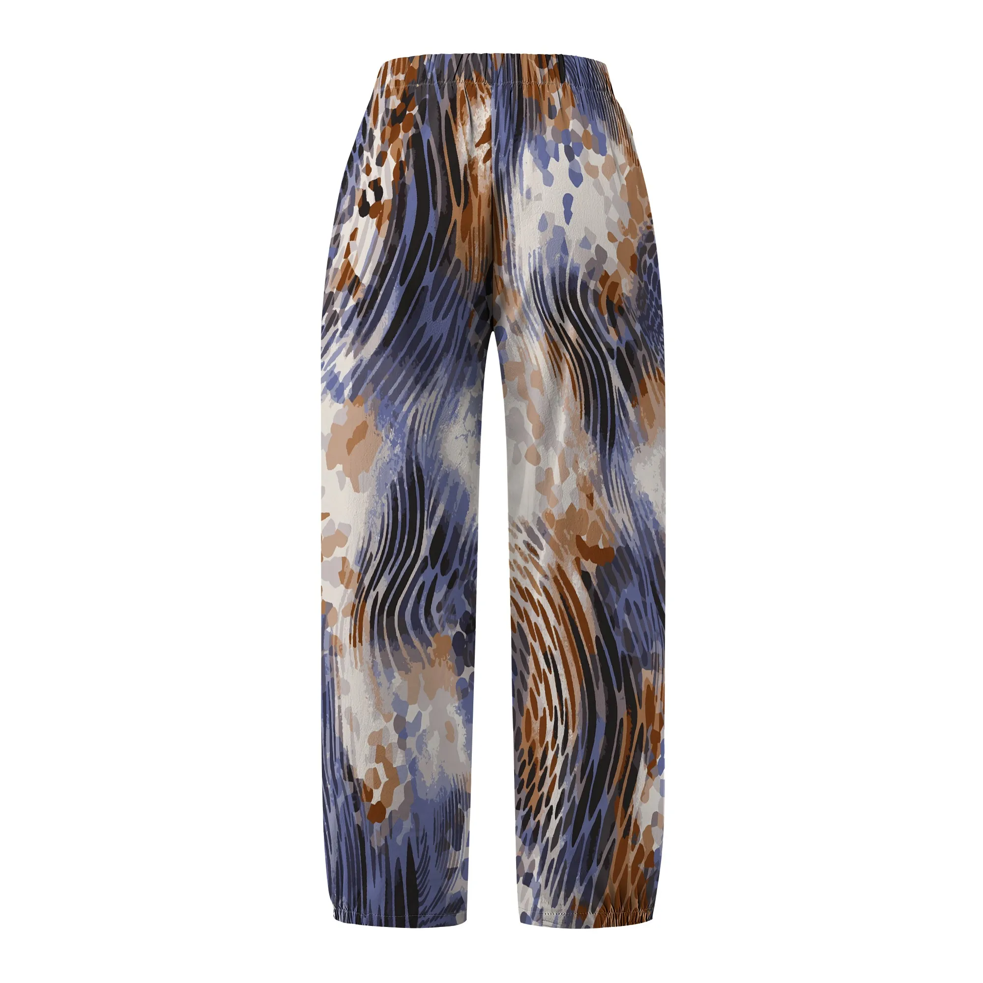 Nupusa Abstract Print Pants for Women Regular Size Summer Casual High - Waist Cropped Pants