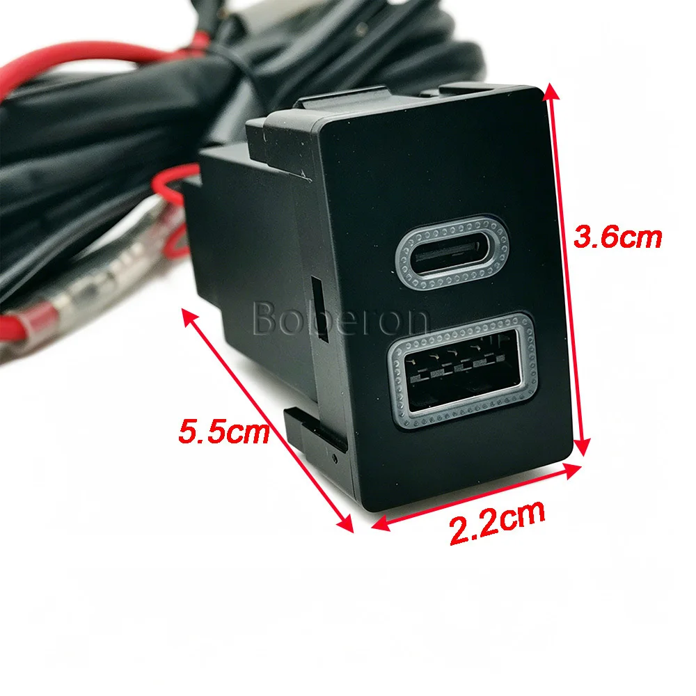 12V/24V Green LED Car Charger Dual QC3.0 USB TYPE C PD Phone Charge Adapter with Cable for Honda CRV BREEZE URV Accessories