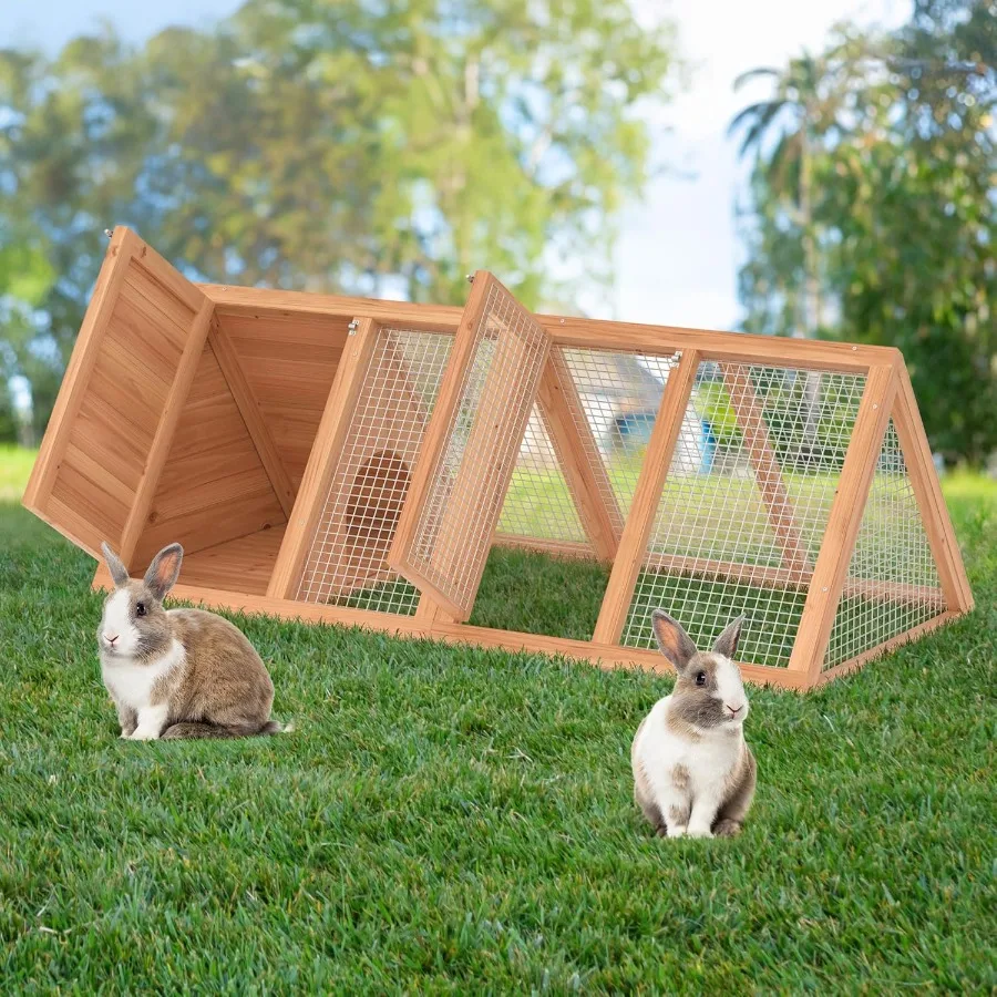 

Rabbit Hutch Small Chicken Coop Outdoor AFrame Quail Cage with 2 Door Run Cage Wooden Triangle Quail Hutch with Ventilating Wir