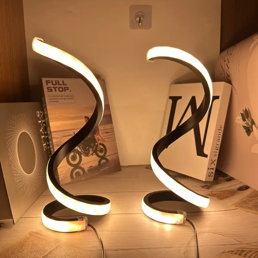 Modern Minimalist Spiral Desk Lamp 3 Color LED Ambient Light Portable Table Lamp Bar Cafe Bedroom Living Room Decoration Lamp