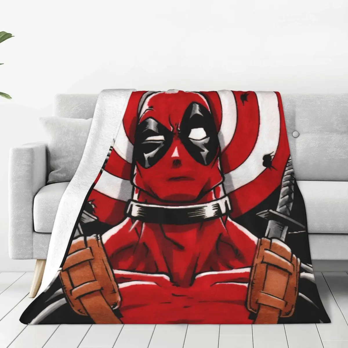 Miniso Cartoon Anime Deadpool Blanket American Film Travel Flannel Throw Blanket For Couch Chair Warm Soft Quality Bedspread