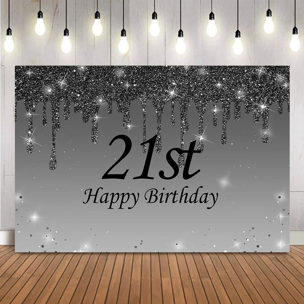 21th Birthday Backdrop Grey Glitter Shining Dots Background for Party Decoration Supplies Happy Birthday Theme Photo Backdrop