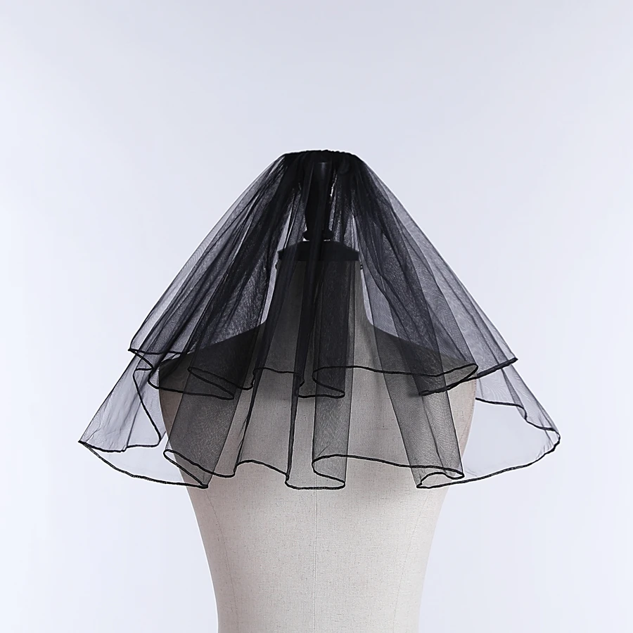 وصول جديد حجاب زفاف قصير طبقتين تول حجاب الزفاف الأسود مع مشط فيلو دي نوفيا اكسسوارات Mariage 2025
