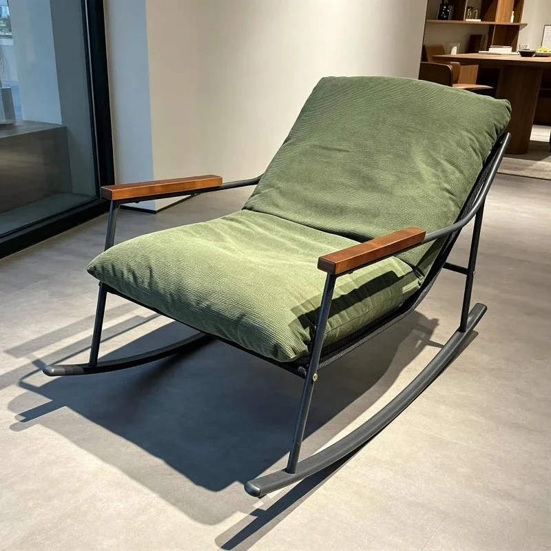 Retro Rocking Chair with Black Metal Frame, Relaxing Glider Chair, Cozy Outdoor & Indoor Lounge Chair for Living Room & Patio