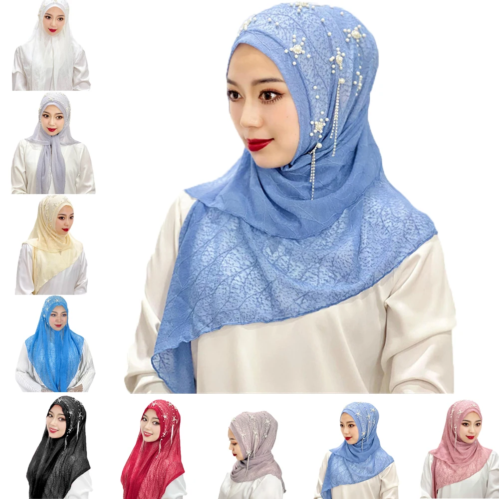 

Islamic Floral Tassel Hijab Abaya Hijabs Beaded Hijab Women Scarf Muslim Headband Hijab Shawl Turkey Wrap Stoles Bufanda Foulard