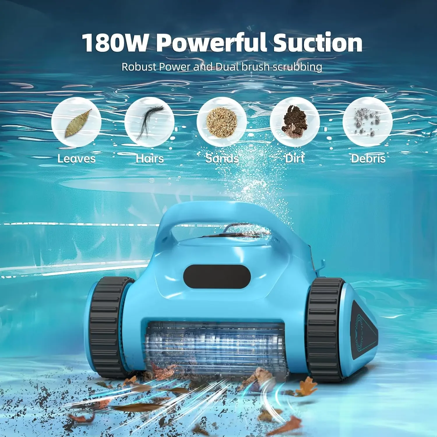 Aspirapolvere per piscine interrate: 150 minuti di batteria lunga 180W aspirazione per piscine fino a 2000 piedi quadrati blu