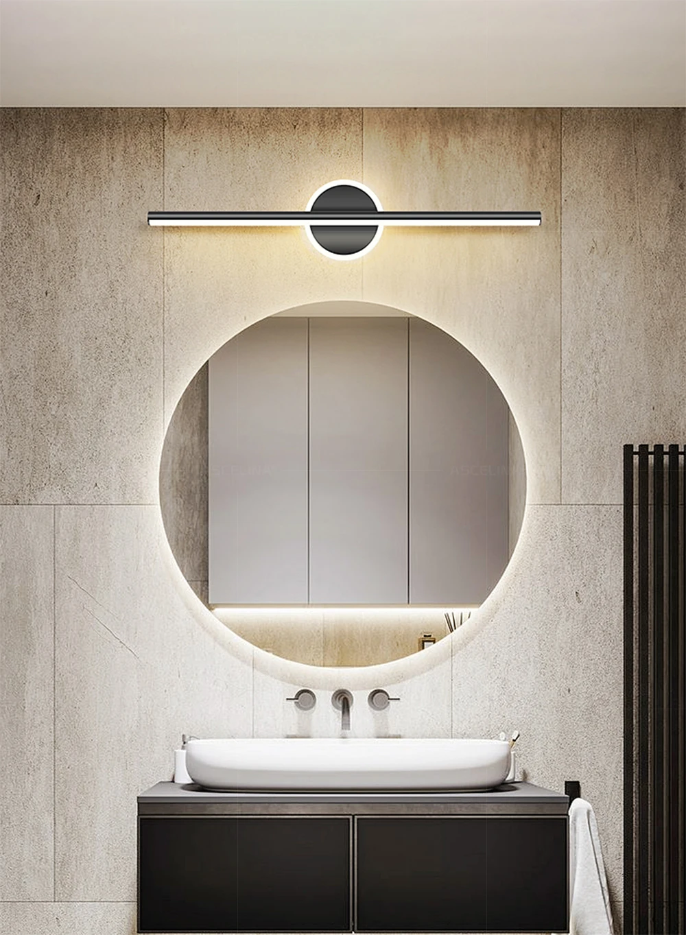 Moderne LED-Wandleuchte mit minimalistischen Linien und Textur in Metallic-Schwarz-Gold für Schlafzimmer, Waschtischbeleuchtung, Badezimmerspiegel, Flure und Eingangsbereiche – Detail 11