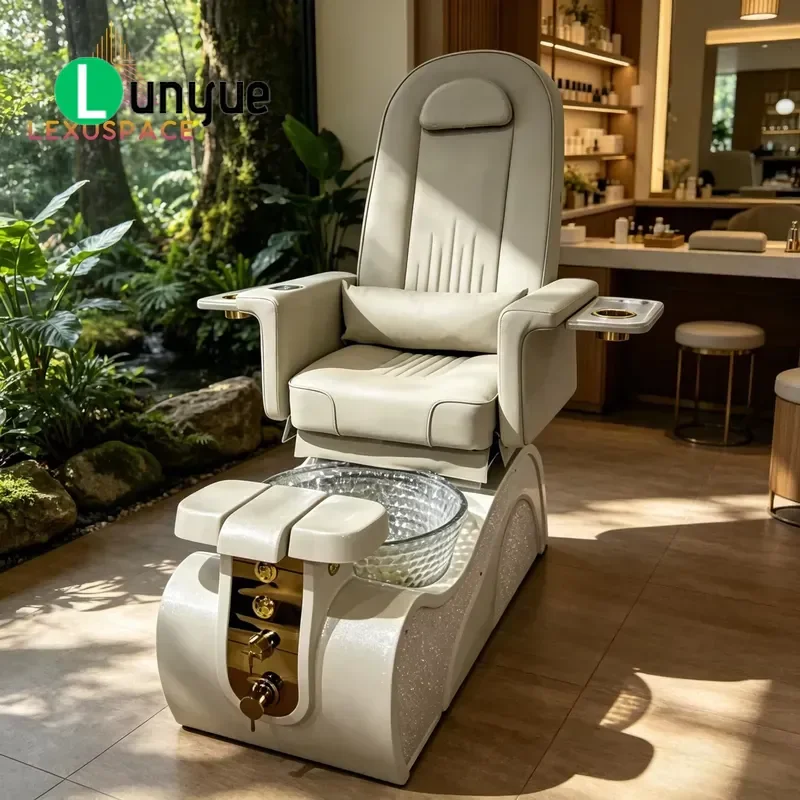 Modern Beige Full Function Pedicure Chair Reclining Adjustable Whirlpool Massage For High End Nail Salons Spa Beauty