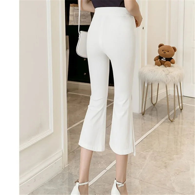 Summer New High Waist Slim Show Thin Split Seven Points Flare Pants Women Solid Color Vintage Pants Female Korean Fashion 2023