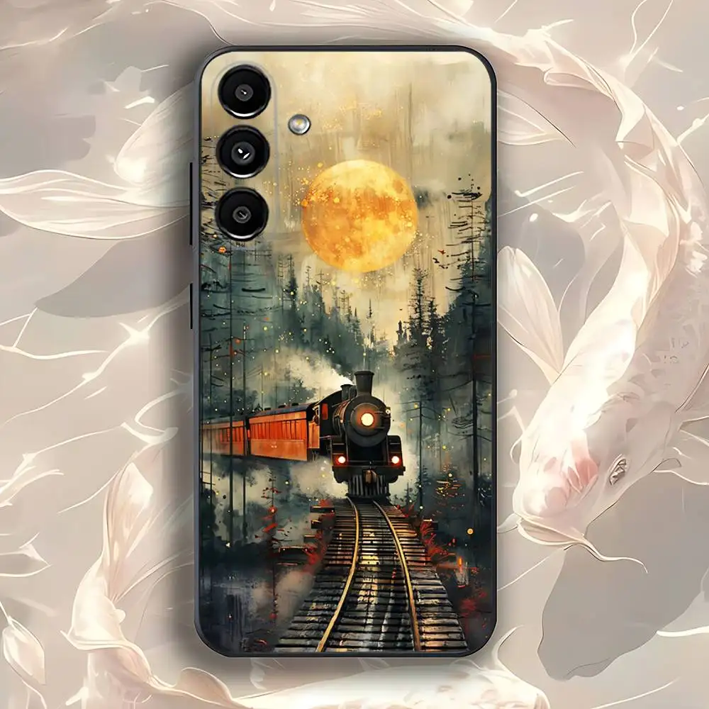 Classic Steam Train Phone Case For Samsung Galaxy A73,31,32,72,41,53,52,71,22,5G,Note,J7,8,9 Soft Black Cover