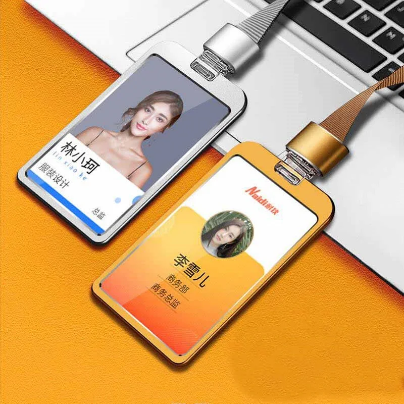 High - End ID Card Holder With Lanyard Staff Aluminum Alloy Metal Work Name Card Badge Neck Straps For Business Meeting Visiting