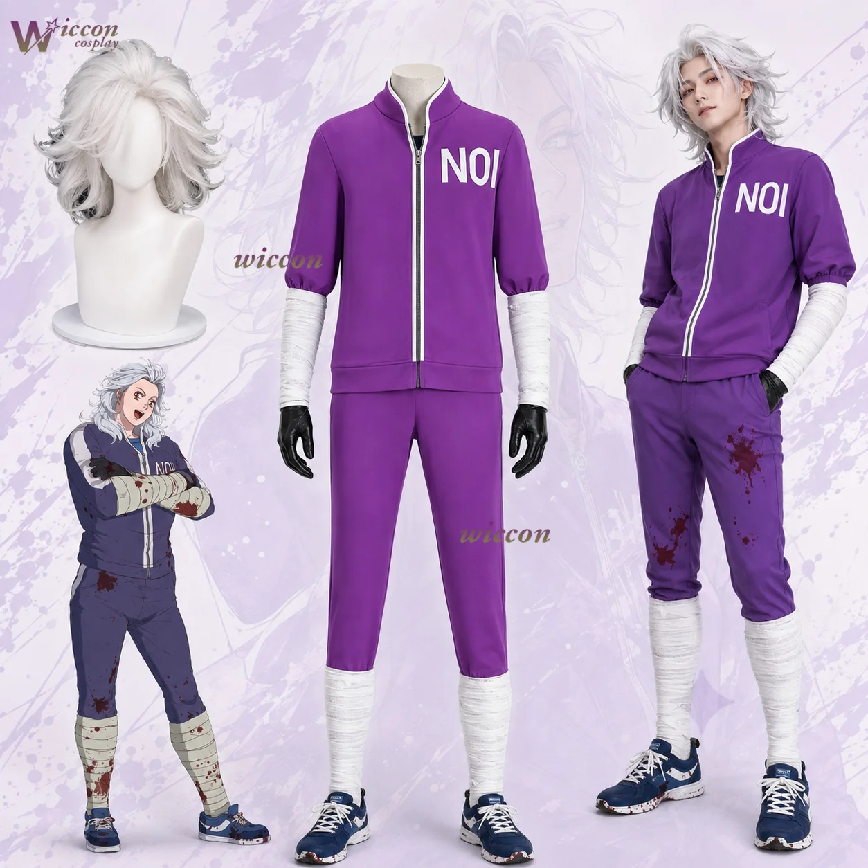 ドロヘドロ-noi-コスプレ衣装-パープル-スポーツウェアセット-無料包帯付き-マルチキャラクター-デイリー-ハロウィン-ロールプレイ-高品質