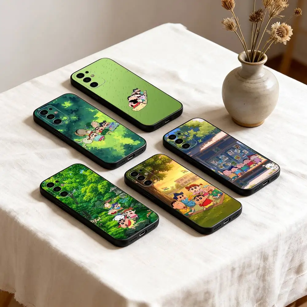 T- Shin-pc C-chan Crayon Cartoon Gift Phone Case For Samsung S25,S24,S21,S22,S23,S30,Ultra,S20,Plus,Fe,Soft Silicone Black Cover