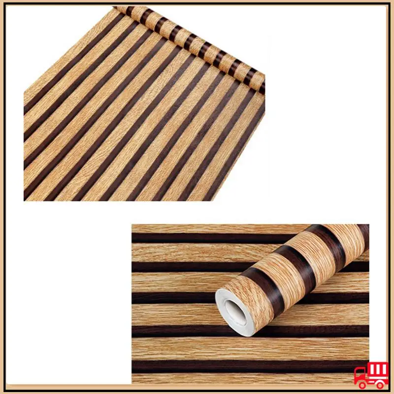 

Reliable Wood Striped Wallpaper Background Wall Desk Cabinet Renovation Sticker Self-Pasting Wallpaper