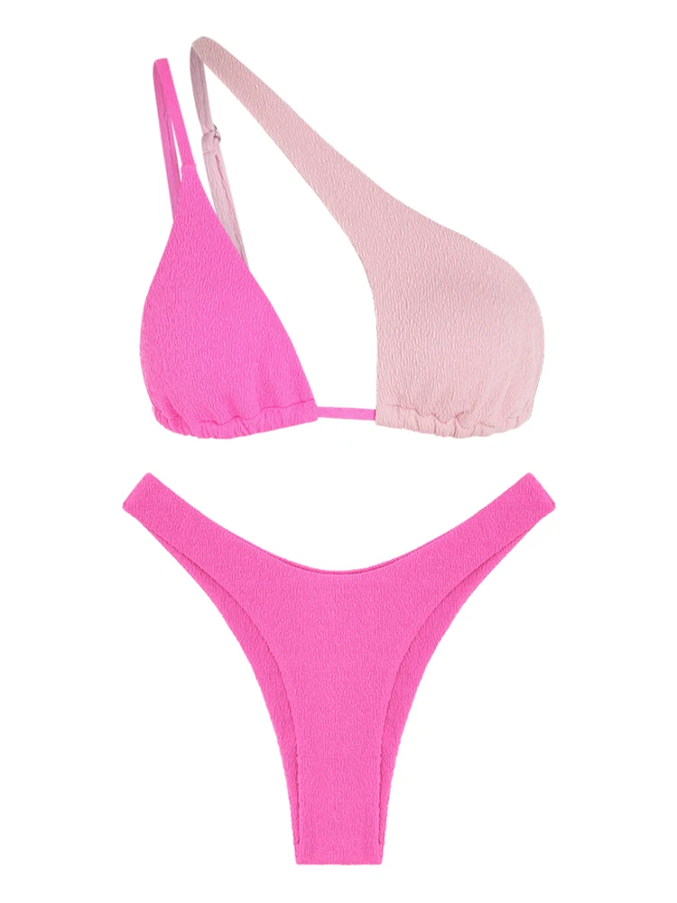 ZAFUL damskie jedno ramię kolorowe bloki strój kąpielowy bikini wysoko wycięte teksturowane dwuczęściowy strój kąpielowy z niskim stanem kostiumy