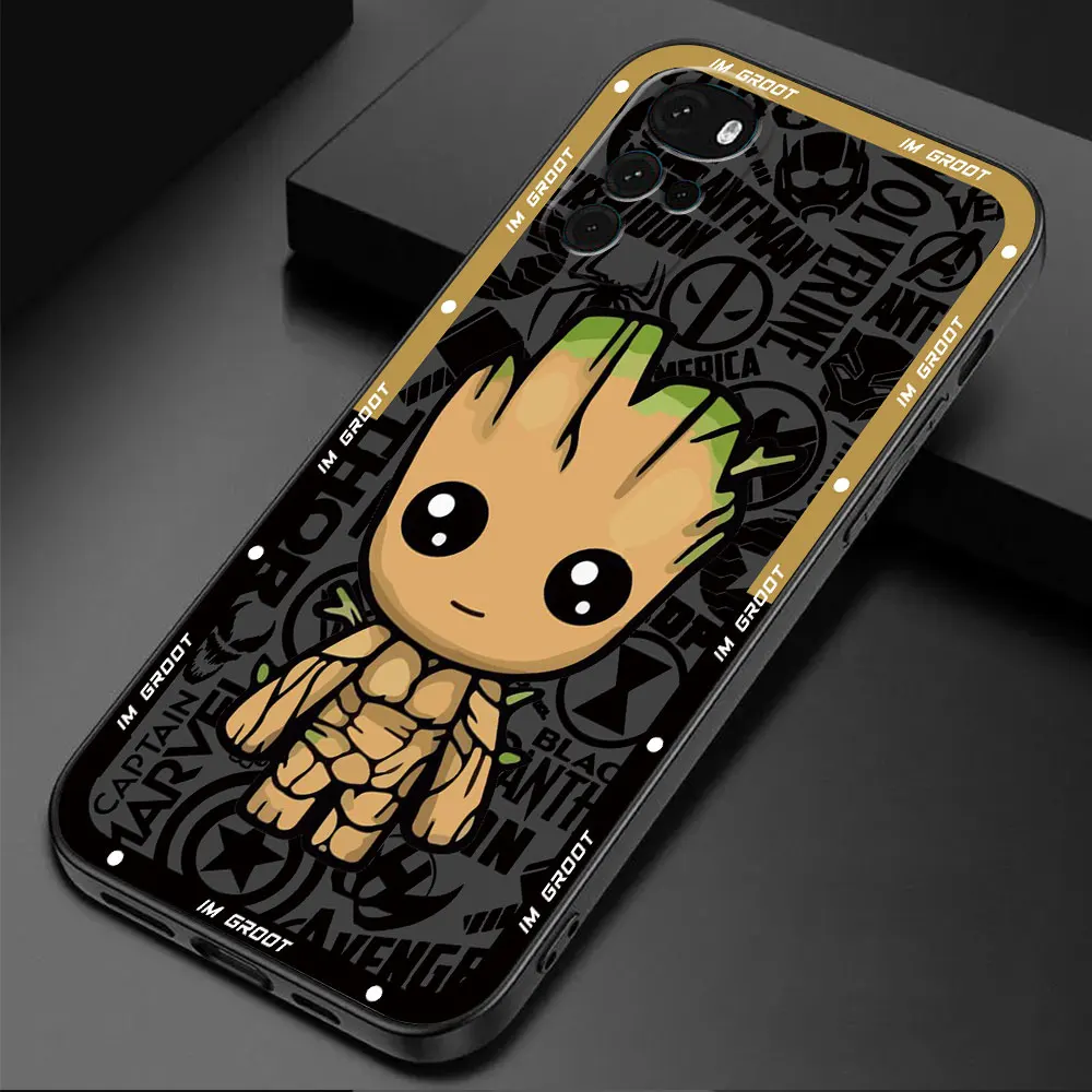 Black Soft Phone Case for Motorola Moto G51 G31 G71 G72 G60 G30 G22 G73 G60s G32 G52 G53 G50 Marvel Sipider Man Groot Cover 