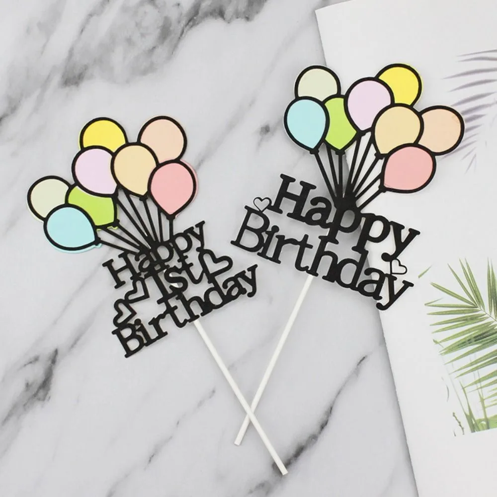 Double Layer Balloons Cake Toppers Paper Colorful Cupcake Toppers Cartoon DIY Happy Birthday Cake Decoration Kids Party Decor