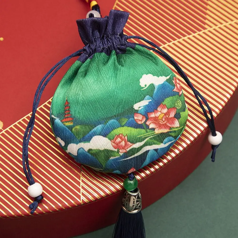 Bolsa de jóias estilo chinês para mulheres, borla, flor, multi cor, pano, armazenamento, bolsa, saquinho vazio, decoração pendurada