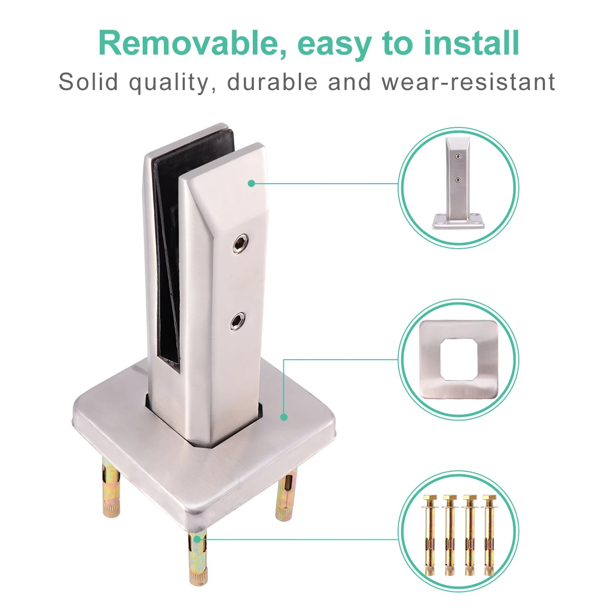 

Stainless Steel Glass Clamp No Punch Hole Durable Glass Bracket Tool For Shower Door Fixing Support Holder Silver