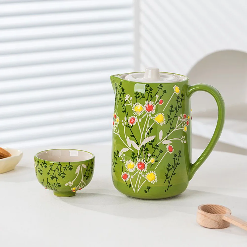800ml American Style Teapot Dandelion Home Tea Kettle Office Ceramic Teapot Mug with Lid Gift for Friends One Pot and One Cup